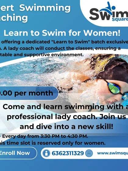 We are proud to offer dedicated "Learn to Swim" batches exclusively for women. These sessions are conducted by a professional lady coach in a comfortable and supportive environment, ensuring a private and encouraging space to learn.