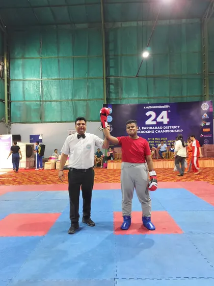 Victory is earned. Another one of our fighters is declared the winner in his category, showcasing the effective striking techniques honed at our academy.