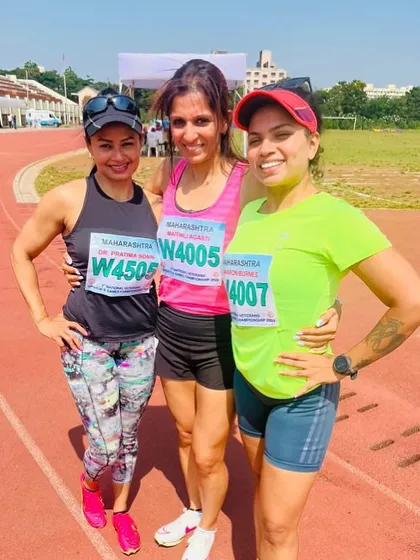 Our women athletes ready to compete at the Masters Championship. The focus and determination before the race are palpable.