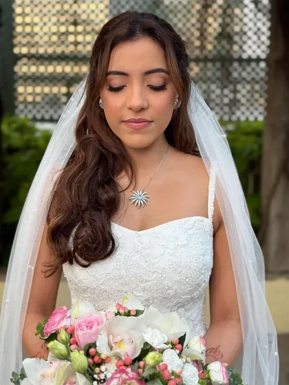 A close-up with eyes closed, showing the soft, romantic eyeshadow. The look is angelic, glowing, and not at all greasy or sticky.