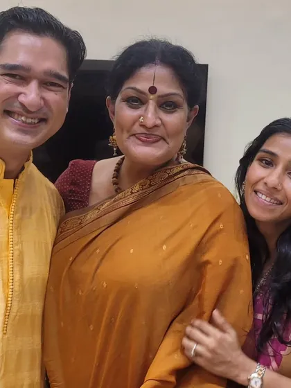 With my dear shishya Megha and her husband Mayank. It is a joy to see my students grow not just as artists but also in their personal lives.