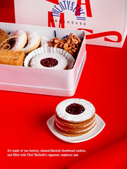 Another shot of the beautiful Raspberry Linzer Cookies.