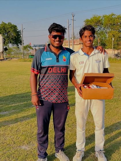 Puneet Kumar with his Man of the Match prize. His smile says it all.