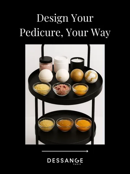 Your pedicure, your way. This is the selection trolley for our custom pedicure, featuring a variety of bath bombs, scrubs, and salts for you to choose from.