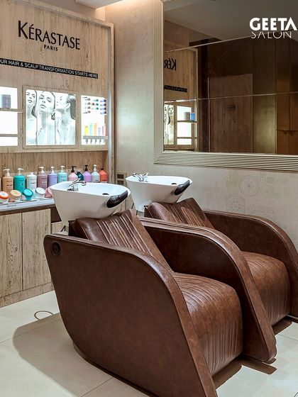Our Kérastase hair spa section at the Maple Tree salon, featuring plush, comfortable chairs for the ultimate relaxation.