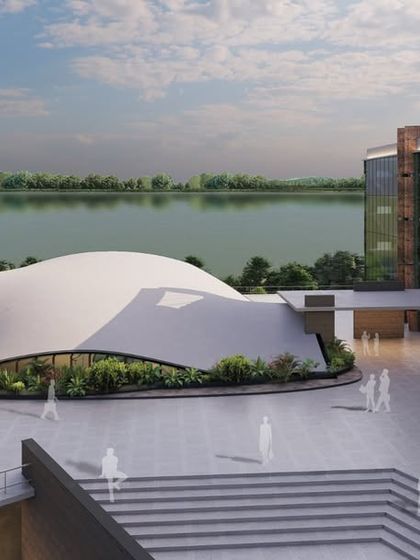 A rendering of the campus for a leading EV car brand, featuring an underground car drop-off to minimize air pollution. This project represents our commitment to eco-conscious architecture and the future of sustainable mobility.