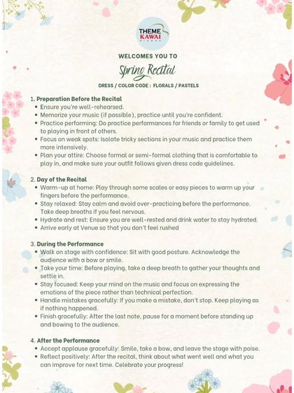 A helpful guide for students on how to prepare for a recital, covering everything from practice tips to managing performance day nerves.