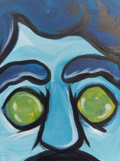 A detail shot of the eyes in my self-portrait. Even in a stylized piece, conveying emotion through the eyes is important.