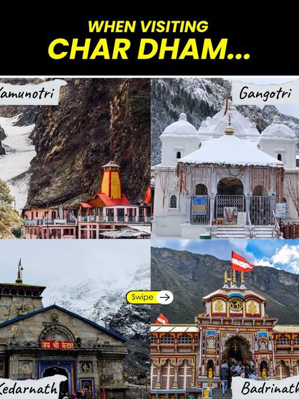 A visual guide to the four sacred sites of the Char Dham Yatra: Yamunotri, Gangotri, Kedarnath, and Badrinath. I organize trips covering all these holy places.