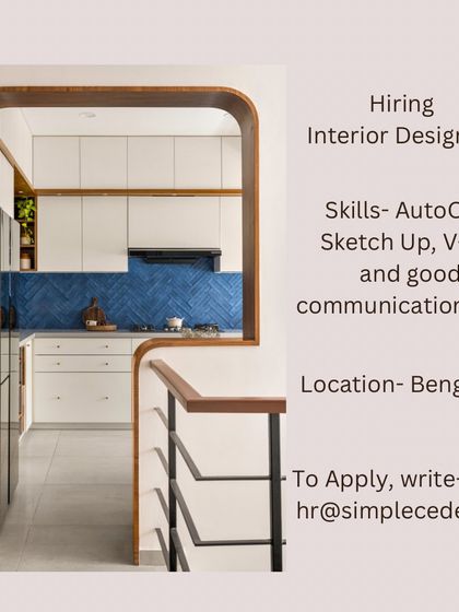 Simple Cede in Bengaluru is hiring Interior Designers with 0-5 years of experience, requiring skills in AutoCAD, SketchUp, and V-ray.