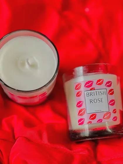 My "British Rose" scented candle, perfect for Valentine's Day or any time you want to create a romantic atmosphere.