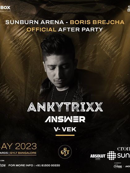 The announcement for the exclusive Boris Brejcha afterparty at GYLT, featuring some of the best homegrown talent like Ankytrixx and Answer.