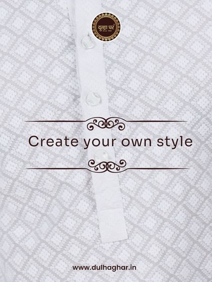 Create your own style. A close-up of a white patterned kurta, focusing on the button placket and fabric texture.