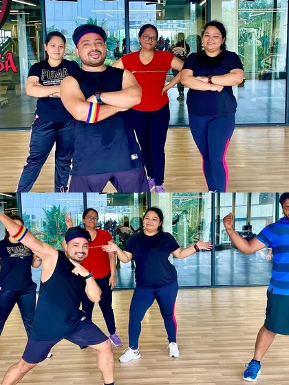 Striking a pose with some of the regulars. Our classes are a mix of fun, fitness, and friendship.