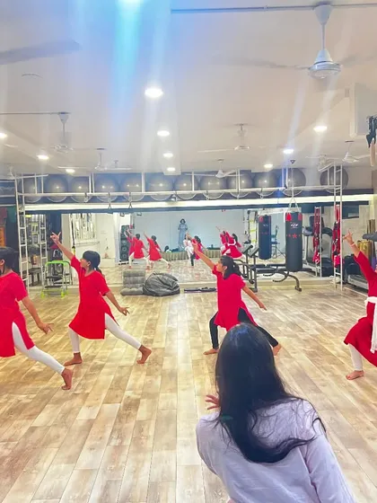A focused moment in our junior class as students practice the Garuda Mandalam. Building a strong foundation in posture and form is the first step on their dance journey, and I am so proud of their dedication.