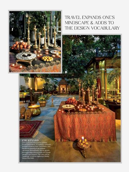 The courtyard itself, as featured in Livingetc. This space is a 'museum without walls', used for everything from classical dance performances to intimate family dinners, surrounded by collected crafts.