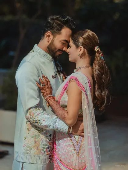 A romantic close-up of the couple from the carnival event.