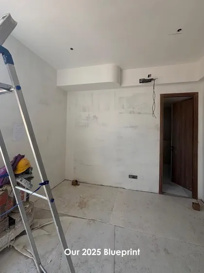 A work in progress shot from one of our many projects across India. Even in this unfinished state, with primed walls and a ladder in the corner, the spatial proportions and potential of the room are beginning to emerge.