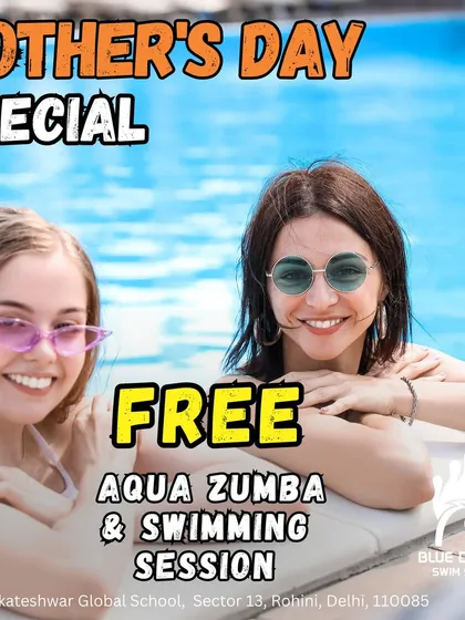 We love celebrating our community. This graphic announces our Mother's Day special, offering a free Aqua Zumba and swimming session for all moms to enjoy a day of fitness and relaxation.