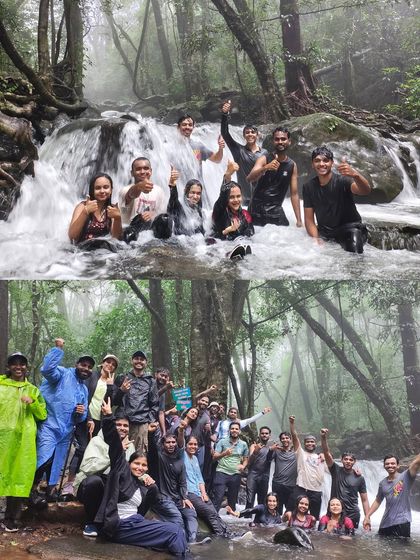The best way to cool off after a trek is to take a dip in a natural stream. Our Netravati groups love these refreshing breaks.