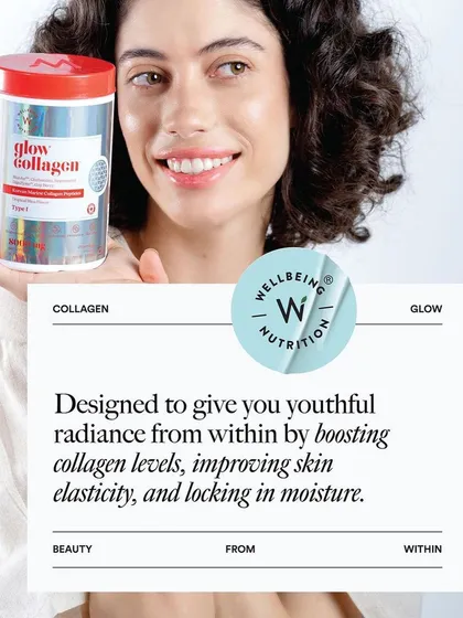 For Wellbeing Nutrition's campaign, we focused on capturing a sense of natural radiance and health. This lifestyle shot with a model shows the product in a relatable context, blending clean commercial photography with authentic human expression.