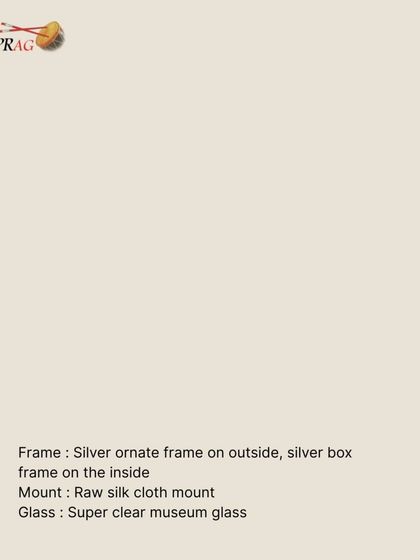 The framing recipe for the antique document. A Silver ornate frame on the outside, a silver box frame on the inside, a Raw silk cloth mount, and Super clear museum glass all work together to preserve and present this piece.