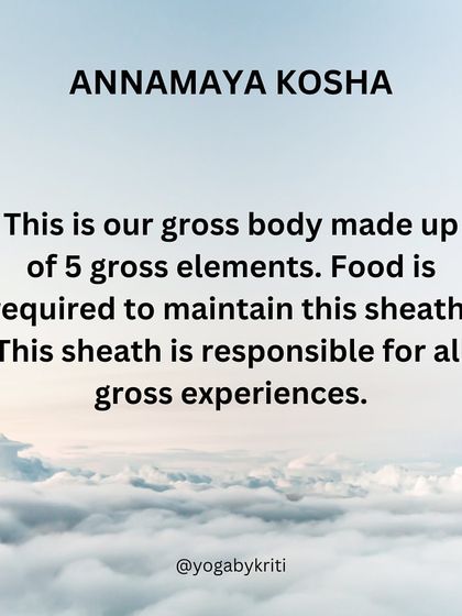 The Annamaya Kosha is the first and outermost sheath, our gross physical body made of the five elements. It is the sheath of food, responsible for all our gross experiences.