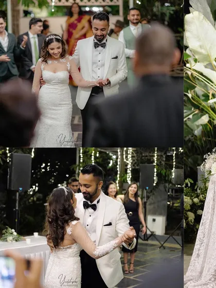 A collage of the couple's first dance and their entrance, capturing the love and joy of the reception party.