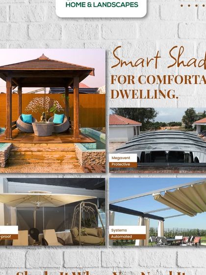 A collage showcasing our smart shading solutions, from classic gazebos and umbrellas to automated retractable systems.