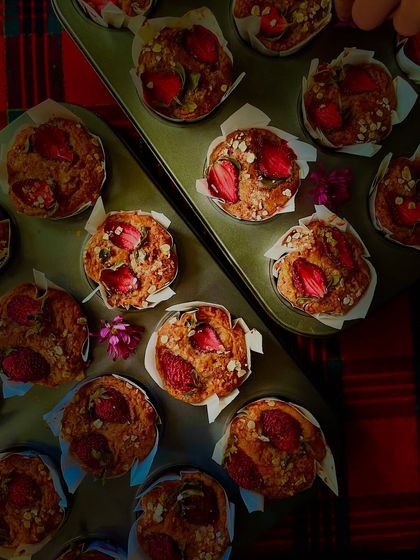 Another shot of the healthy and delicious apple strawberry muffins, ready to be packed for a sweet 16 celebration.