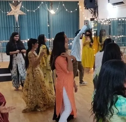 The studio decorated for a Diwali party, filled with light and energy. You can easily transform this space with your own decorations to host memorable private events and celebrations for small groups.