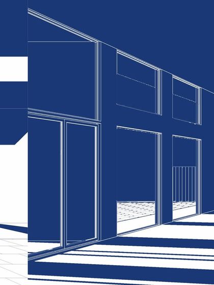 A collage of blueprint-style interior views, demonstrating our process of visualizing spaces through schematic drawings.