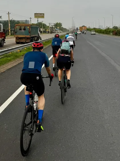On the highway during our July Gran Fondo, where the open road lets us really test our speed.