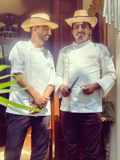 Two of our chefs getting into the spirit for a Mexican-themed lunch. We love to have fun with our event themes!