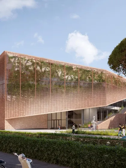 The building's facade incorporates a green wall, further enhancing its sustainable performance and visual connection to the landscape.