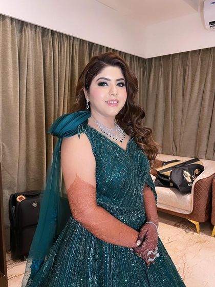 Hani looking confident and beautiful for her Sangeet night. Her flawless makeup is designed to last through a night of celebration and dancing.