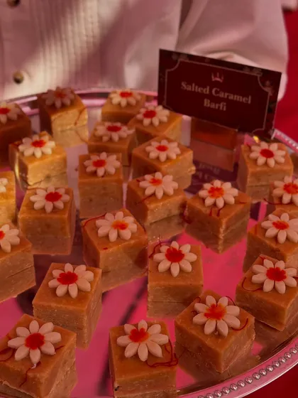 Salted Caramel Barfi, a modern twist on a classic Indian fudge. The combination of sweet caramel and a hint of salt creates a sophisticated and addictive flavour.