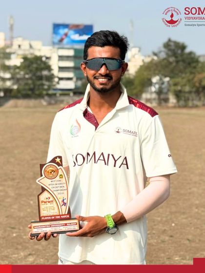Harsh Mendon from our Somaiya Vidyavihar University Cricket Team was named Player of the Match for his performance at the AIU West Zone Inter-University Men's Cricket tournament.
