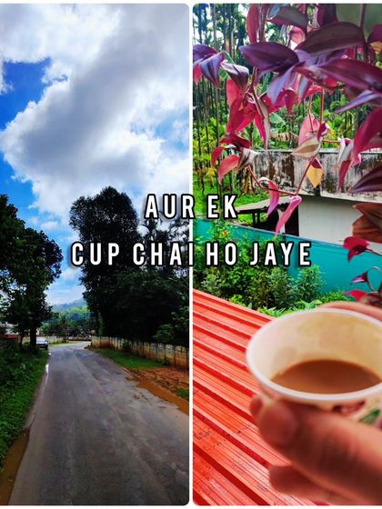 A collage capturing the simple pleasure of a cup of chai on a rainy day in the hills.