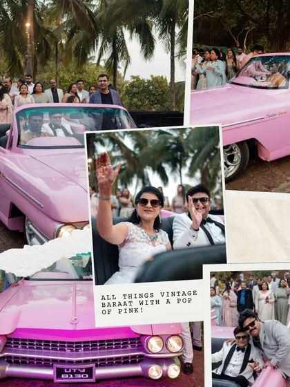 Who says you can't have a baraat twice? For this 25th-anniversary party, we arranged a vintage pink Cadillac for the couple's grand entrance, reliving their wedding day madness with a fun, retro twist.