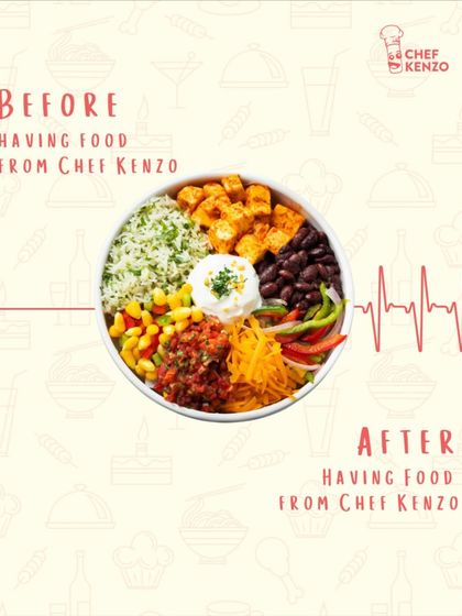 Before and after having food from Chef Kenzo. We guarantee our meals will lift your spirits and your energy levels.