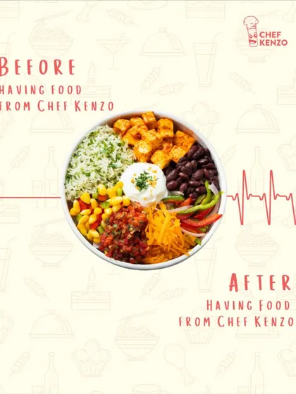 A visual representation of your mood before and after having my food. It's a real power-up.