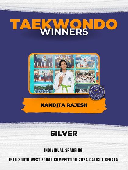 A graphic celebrating Nandita Rajesh's Silver medal win at the 19th South West Zonal Competition.