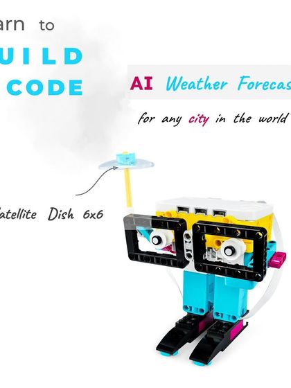An AI weather forecaster built with LEGO. Students learn to build and code this smart device, which can be programmed to forecast the weather for any city in the world.