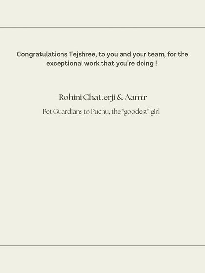 The conclusion of Puchu's family's kind letter, congratulating our team on the exceptional work we're doing.