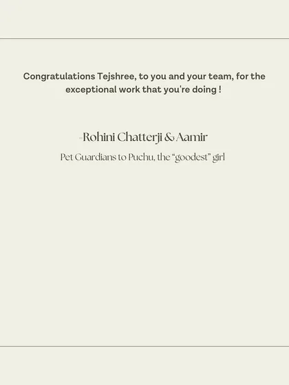 The conclusion of Puchu's family's kind letter, congratulating our team on the exceptional work we're doing.