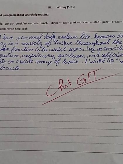 In an age of AI, originality is more important than ever. This image, showing a student's work next to a ChatGPT response, highlights my focus on teaching children to think for themselves and develop their own unique creative voice.