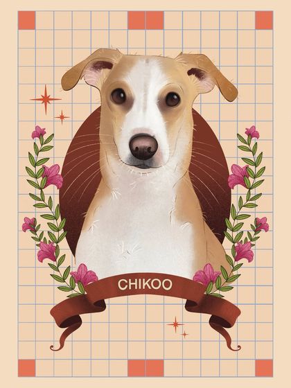Here is another version of Chikoo's portrait. The clean lines and balanced composition make this digital style versatile, suitable for everything from a social media profile picture to a framed print.
