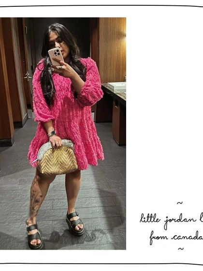 Shrutilaya in Canada with her Little Jordan. This was a custom all-woven piece combining our Bronze and Crystal leathers for a dazzling effect.