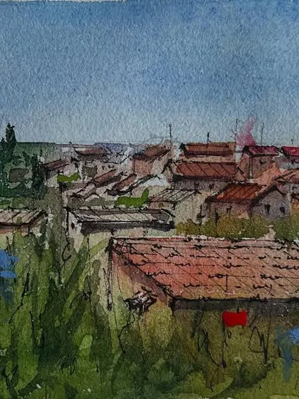 Another small sketch of San Gimignano in my sketchbook. I did this after a long time and enjoyed the process of capturing this beautiful Italian town in watercolor.